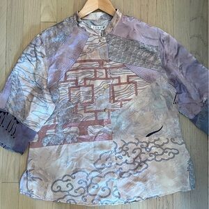 Citron Lavender and Cream Silk button up Blouse